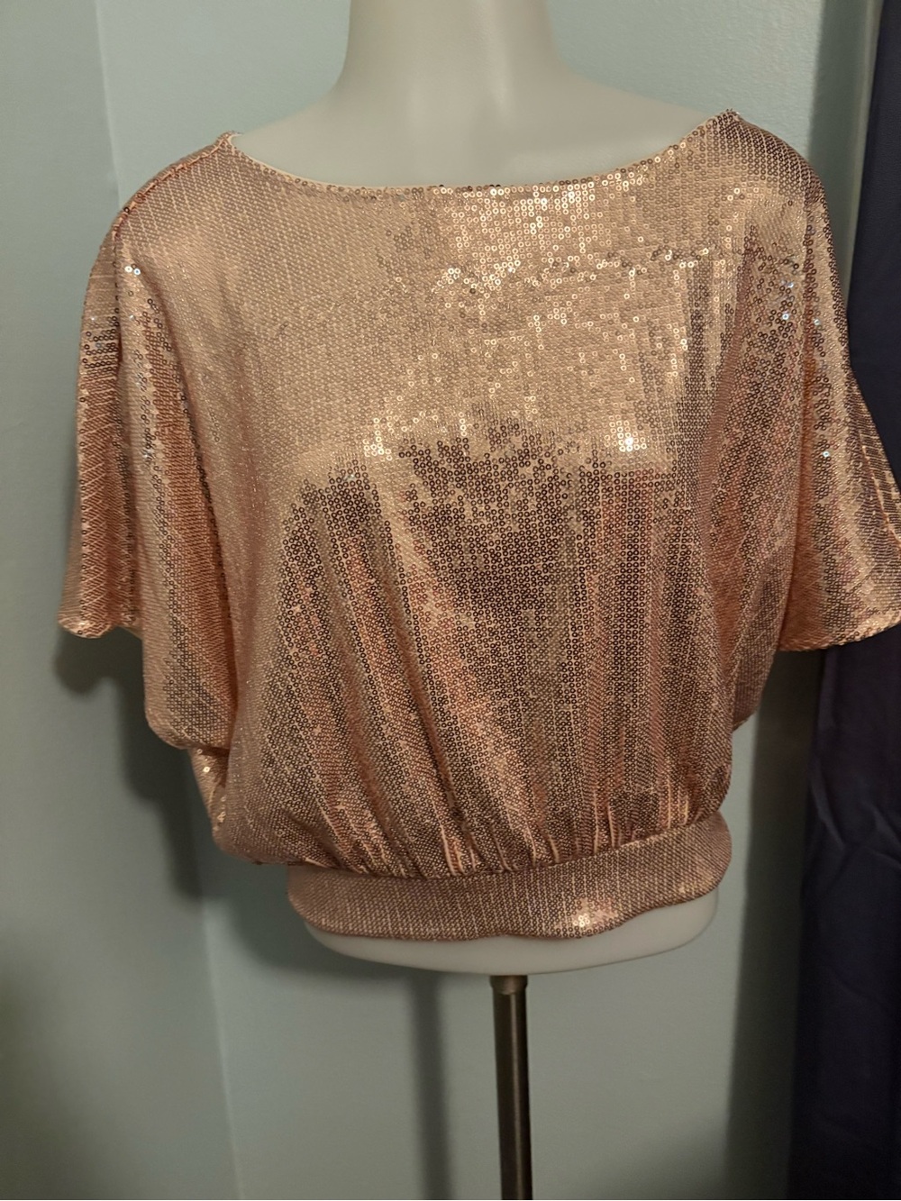 Sequin Dolman Sleeve Top - Rose Gold